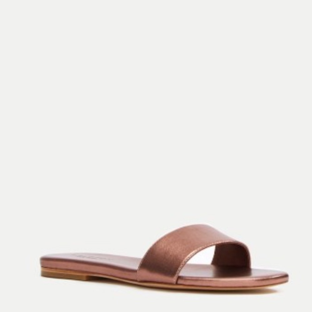 HALSTON HERITAGE metallic rose gold slides